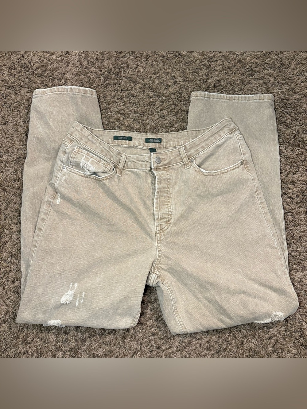 Wild Fable High-Rise Straight Distressed Jeans Size 14 Taupe Beige